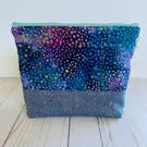 Blue Polka Dot Batik Large Zippered Pouch