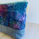 Blue Polka Dot Batik Large Zippered Pouch