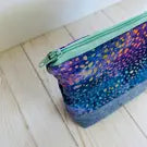 Blue Polka Dot Batik Large Zippered Pouch