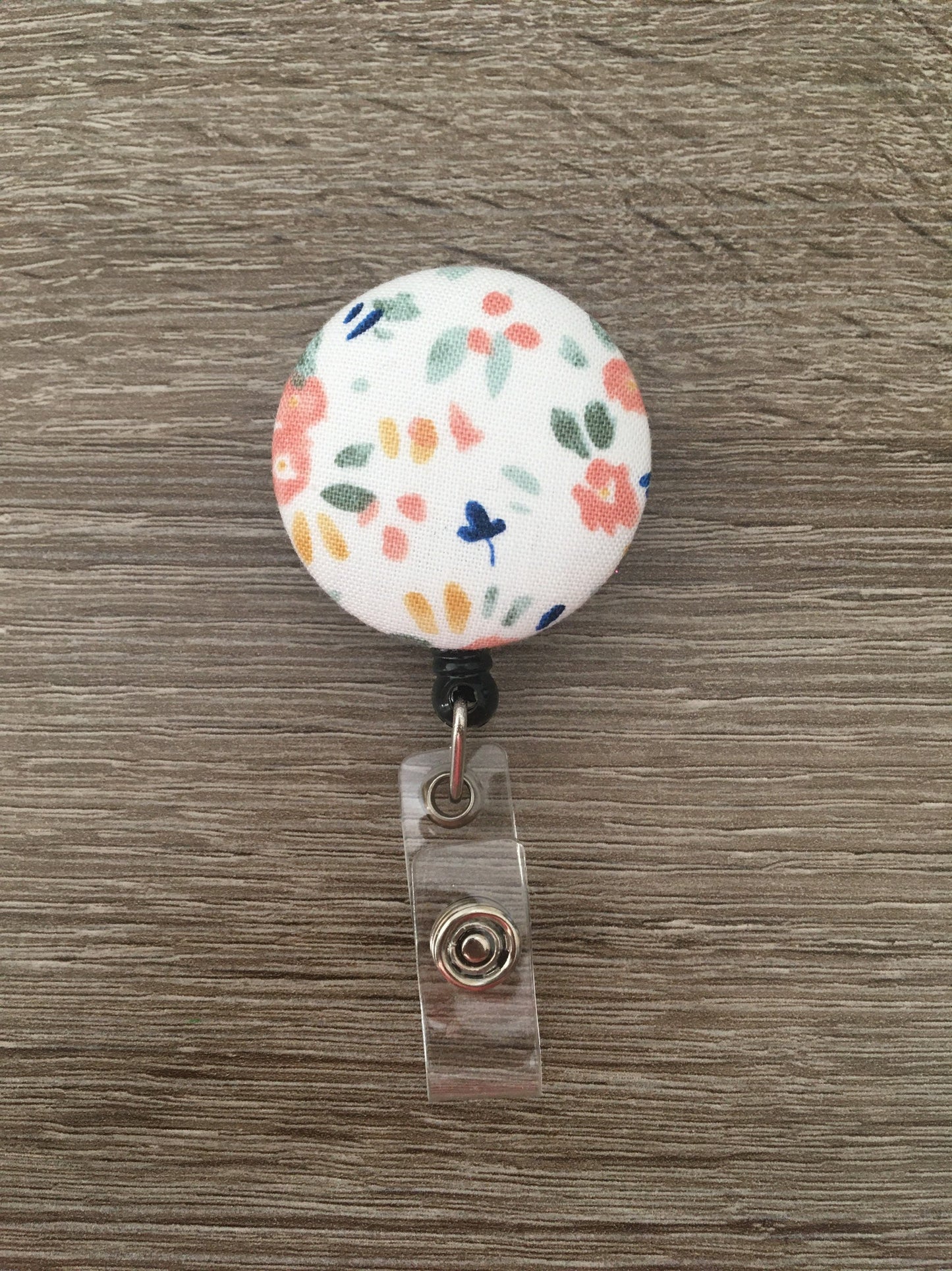 White Floral Retractable Badge Reel