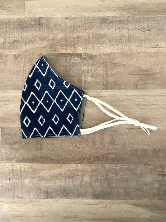 Navy and White Batik Adjustable Mask