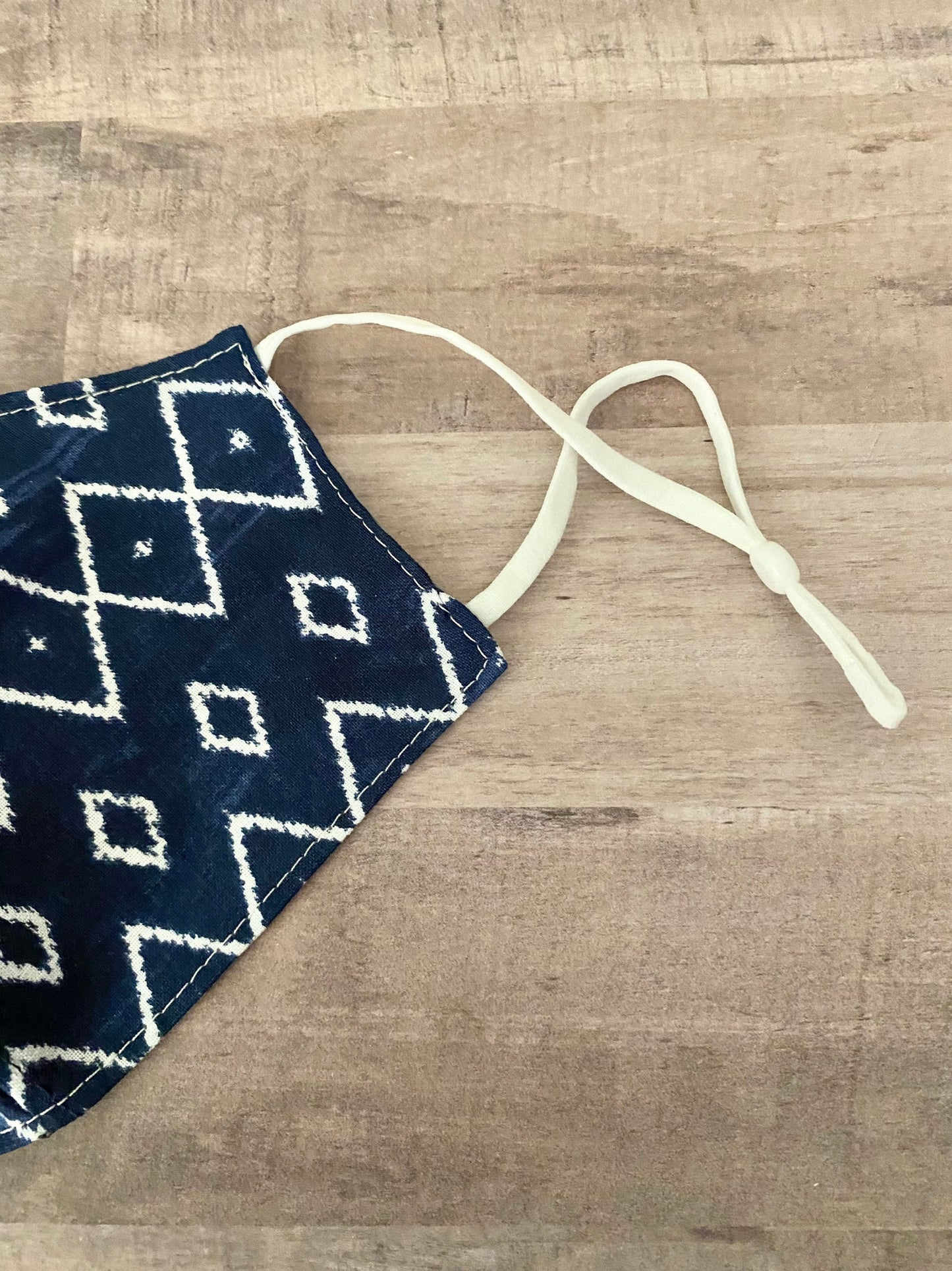 Navy and White Batik Adjustable Mask