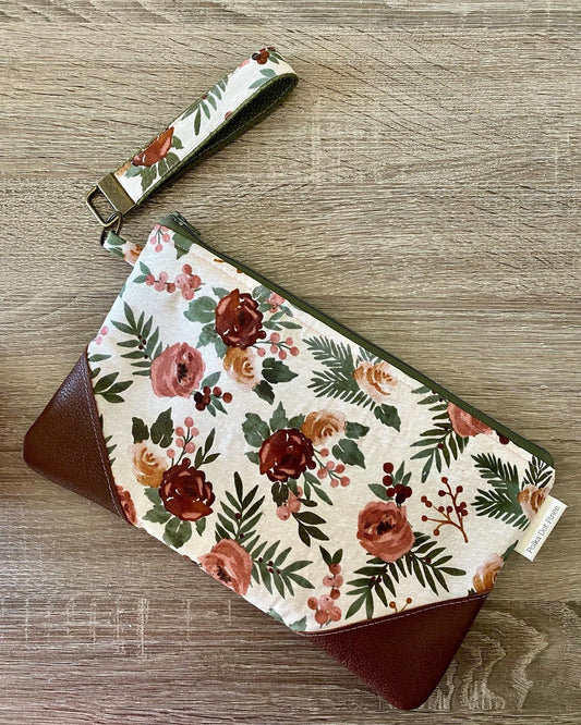 Rose and Leather Wristlet