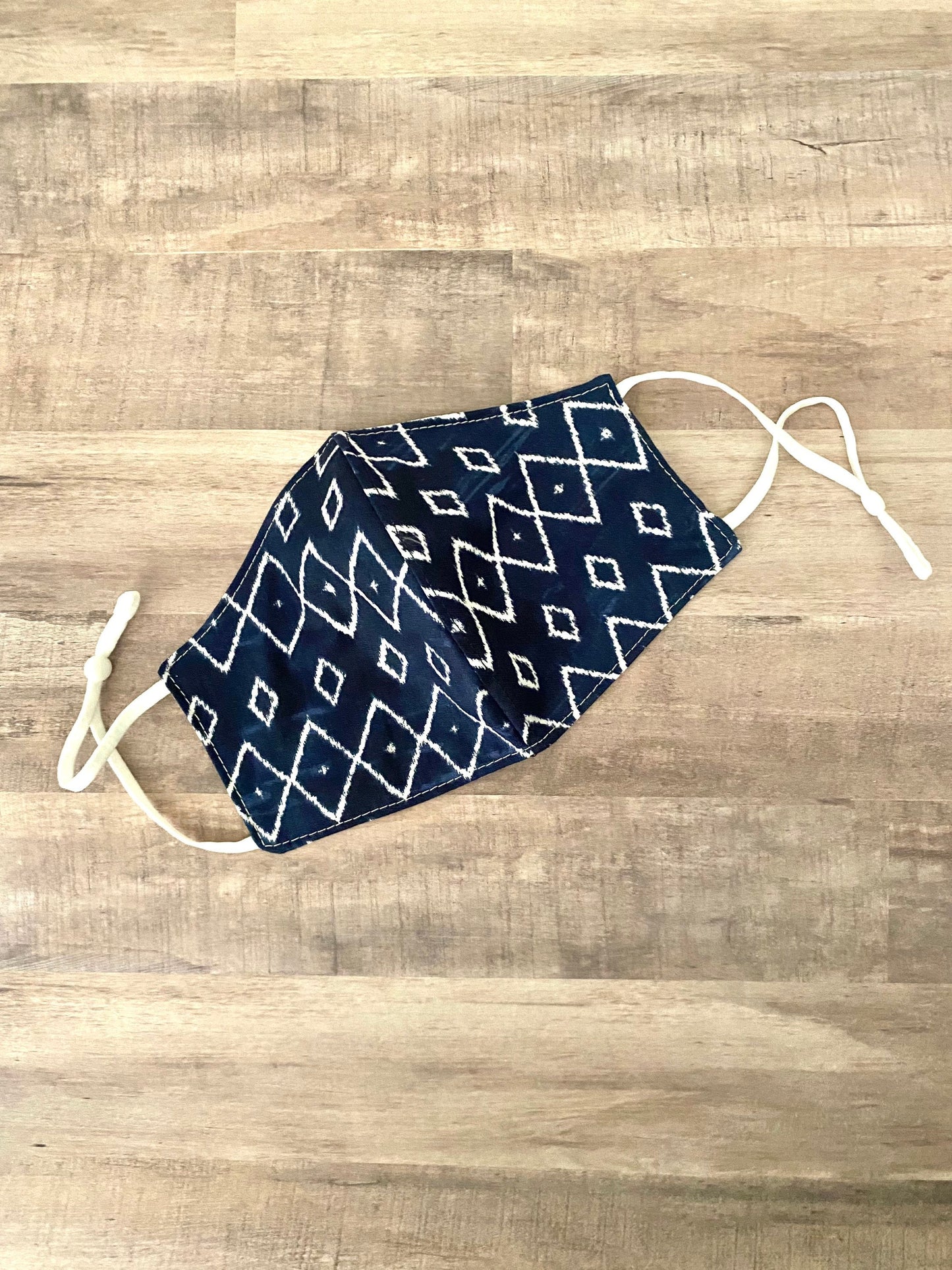 Navy and White Batik Adjustable Mask