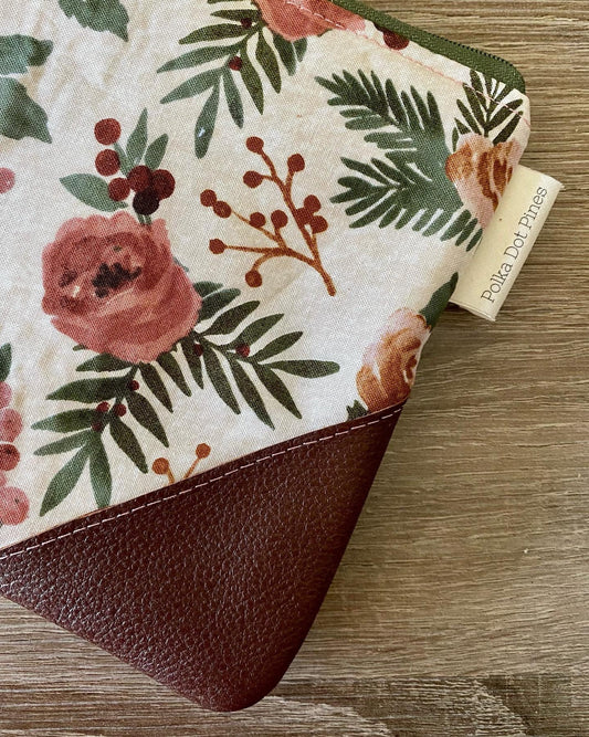 Rose and Leather Wristlet
