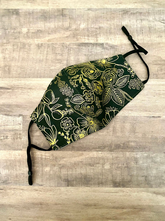 Rifle Paper Co. Deep Emerald and Gold Adjustable Mask