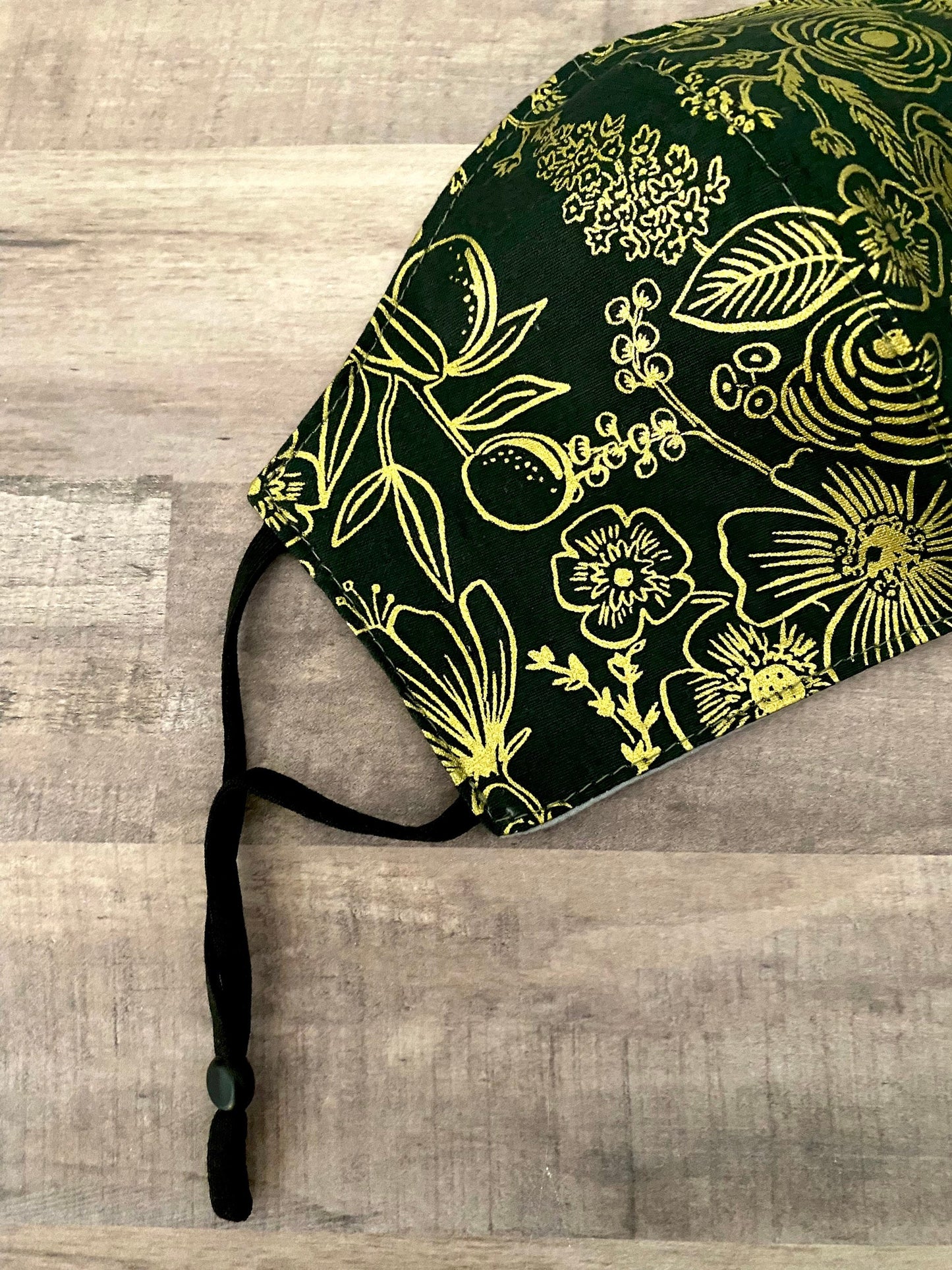 Rifle Paper Co. Deep Emerald and Gold Adjustable Mask