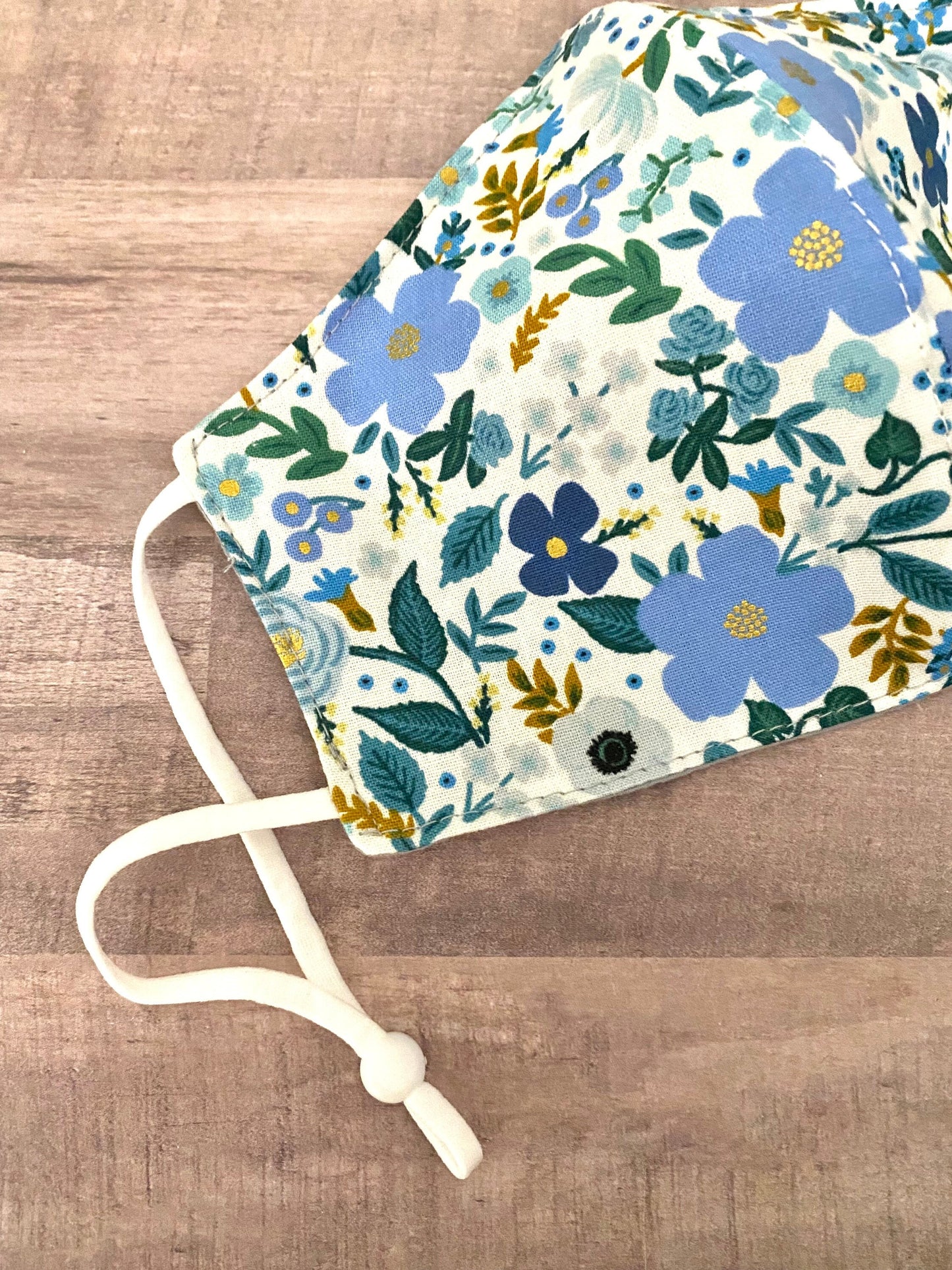 Rifle Paper Co. Blue and Gold Floral Adjustable Mask