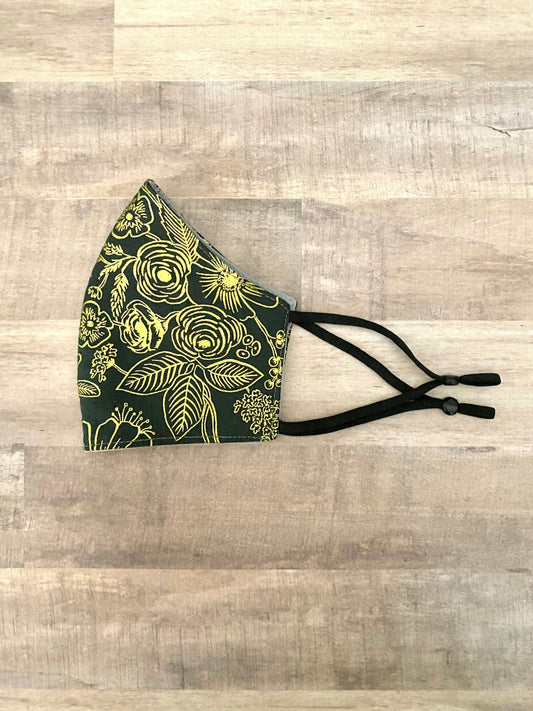Rifle Paper Co. Deep Emerald and Gold Adjustable Mask