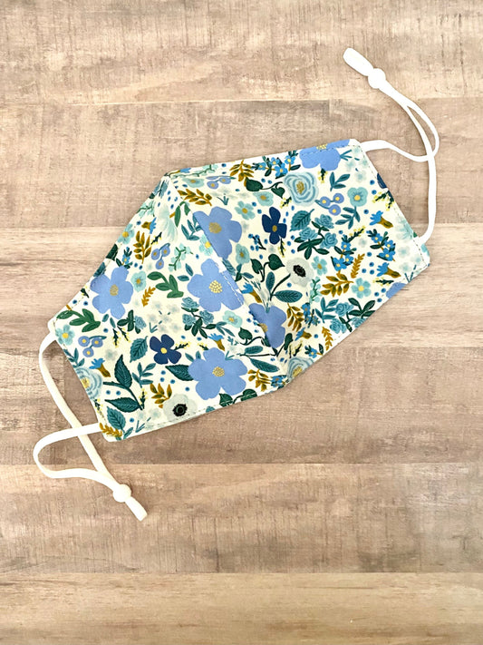 Rifle Paper Co. Blue and Gold Floral Adjustable Mask