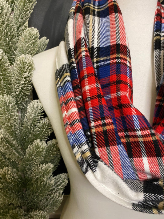 Crisp Winter Infinity Scarf, infinity scarf, winter scarf, plaid scarf, holiday gift, gift for mom, unisex gift