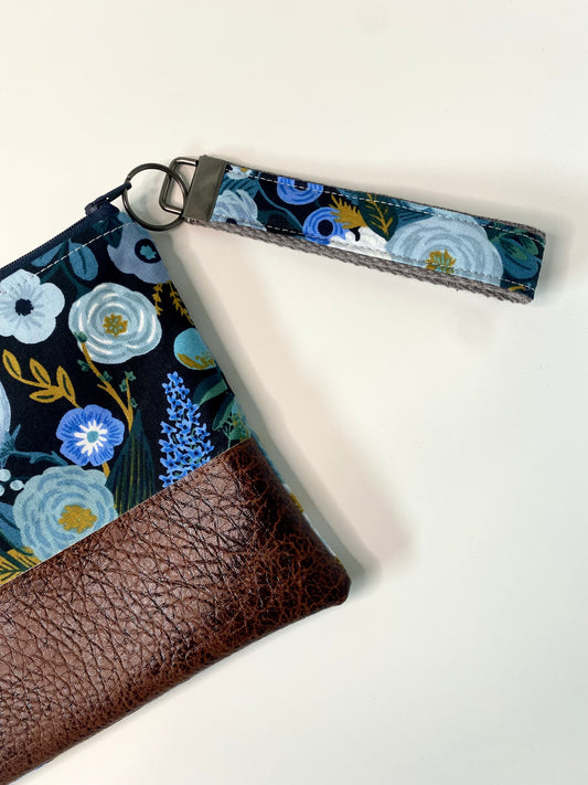 Navy Floral Wristlet
