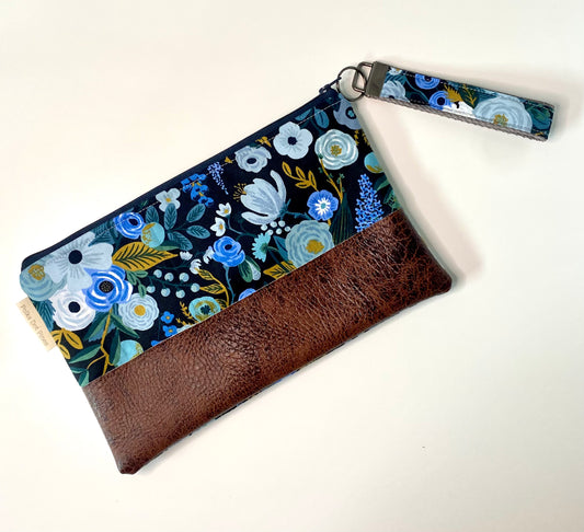 Navy Floral Wristlet