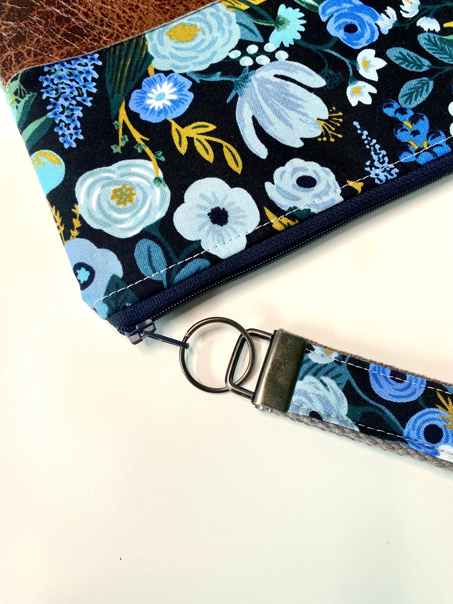 Navy Floral Wristlet