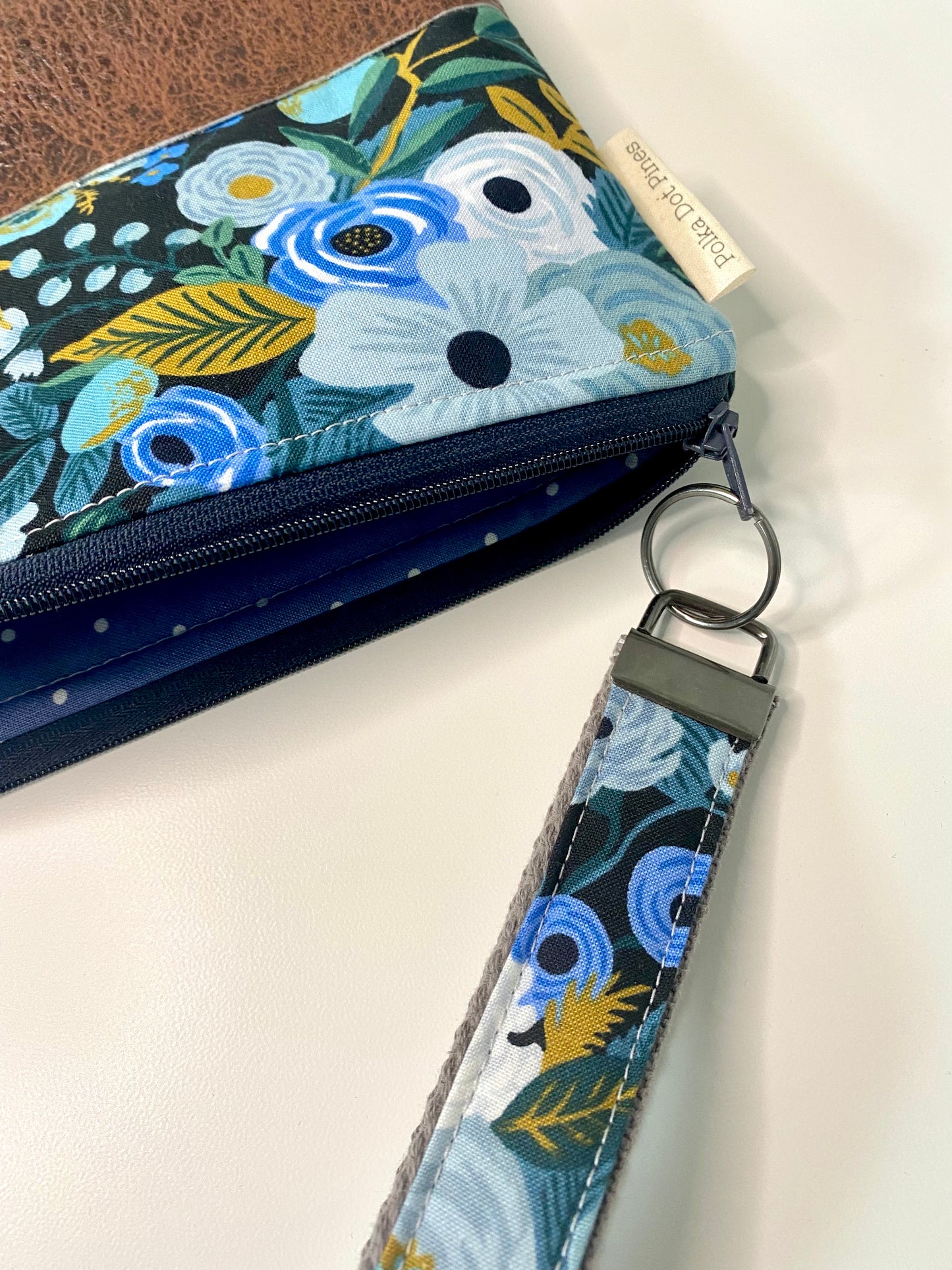 Navy Floral Wristlet