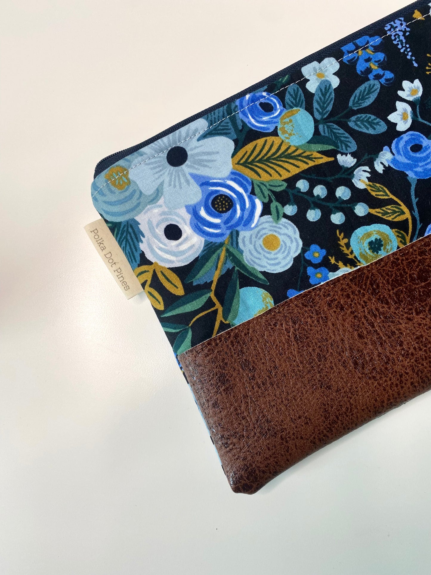 Navy Floral Wristlet