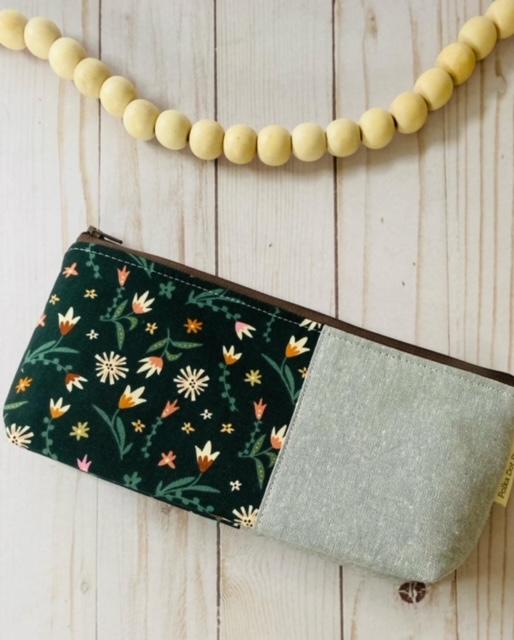 Green Floral Pencil Pouch
