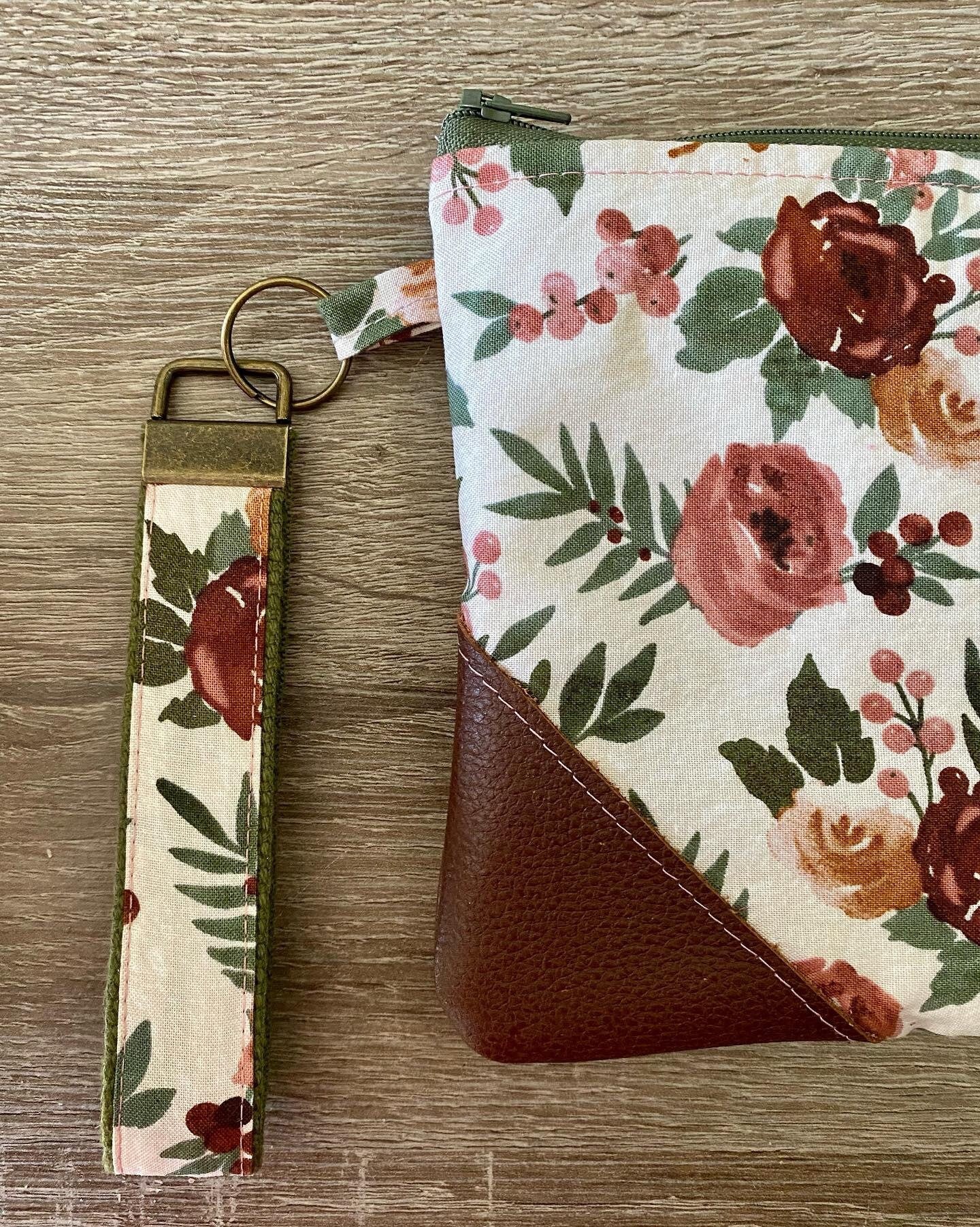 Rose and Leather Wristlet