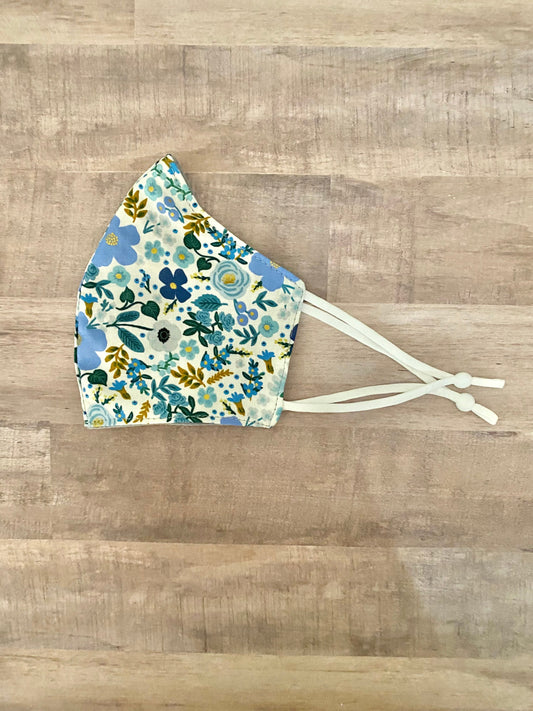 Rifle Paper Co. Blue and Gold Floral Adjustable Mask